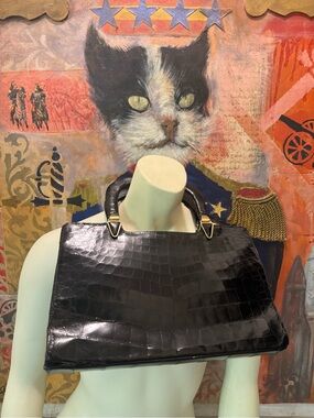 Caiman genuine crocodile Vintage 1940s from Argentina ladies to lunch purse